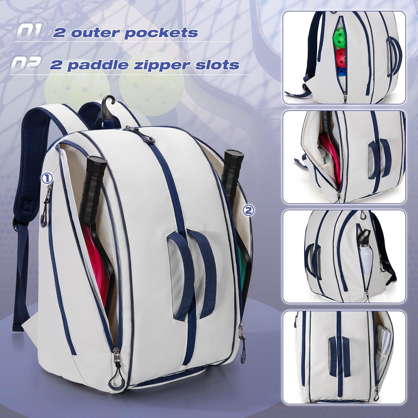 Pickleball Backpack with Laptop Pocket, Shoe Compartment and Fence Hook