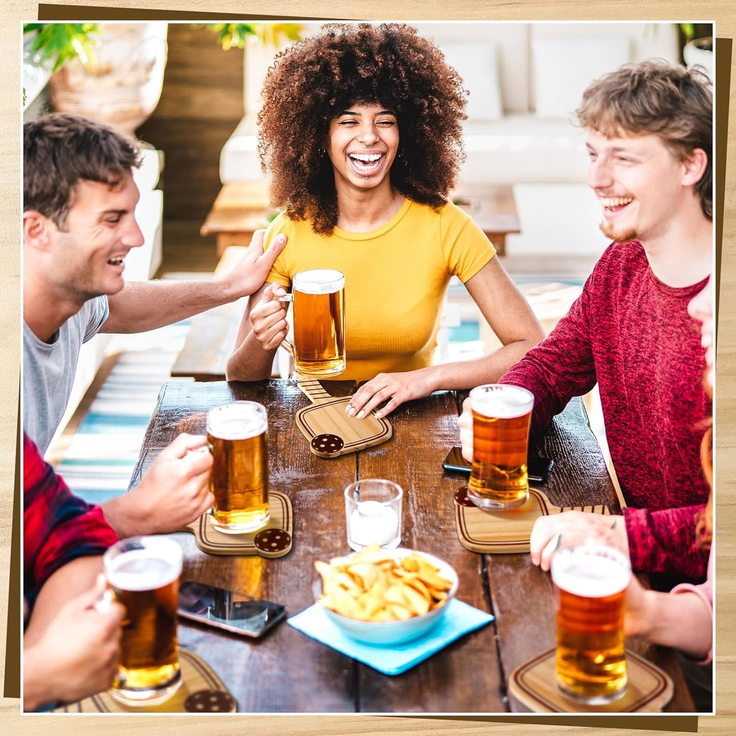 6 Pack Paddle Shaped Wood Coasters