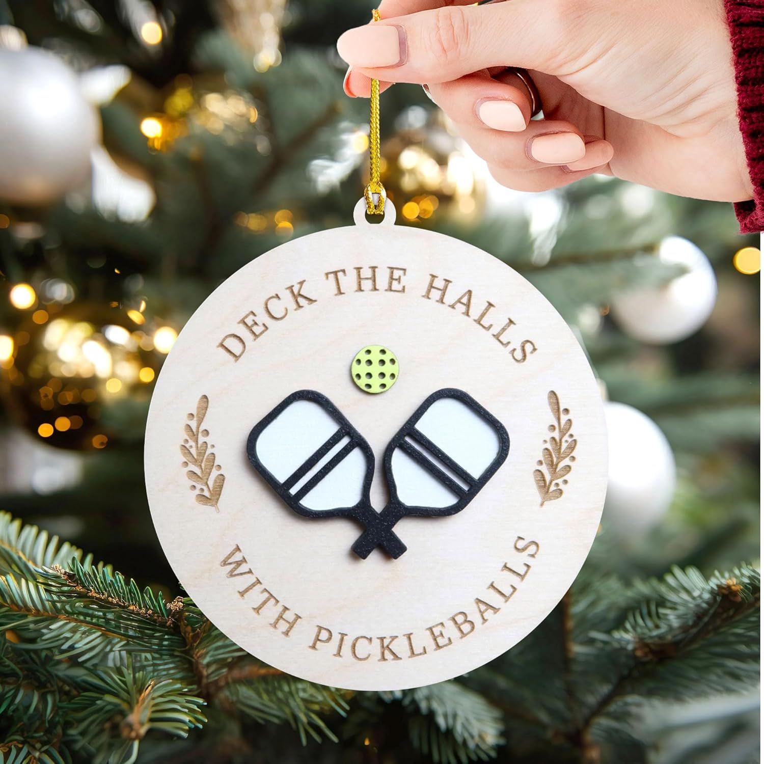 Deck the Halls with Pickleballs Ornament, 4 Inches