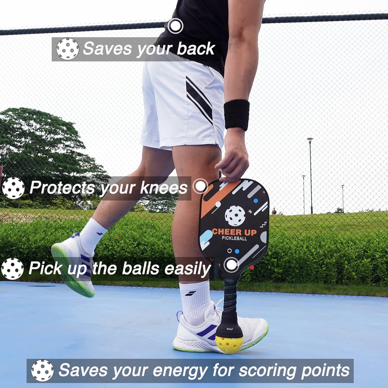 Pickleball Ball Retriever 2 Pack, Picks up Easily without Bending Down