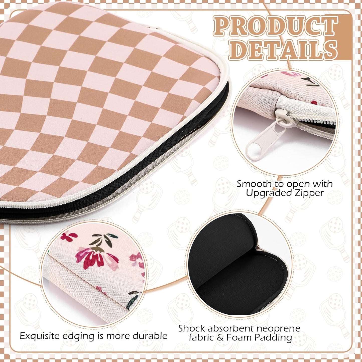 2 Pcs Paddle Cover Compatible with Pickleball Paddle Cover Neoprene Racket Sleeve with Zipper, 11.81 X 8.66 Inches Compatible with Pickleball Protection Covers for Men Women