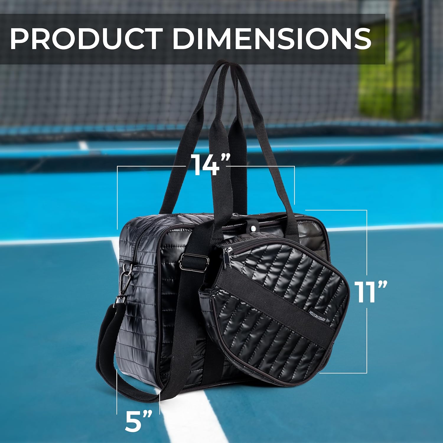 Quilted Pickleball Bag Detachable Paddle Case, Fence Hook and Expandable Water Bottle Holder