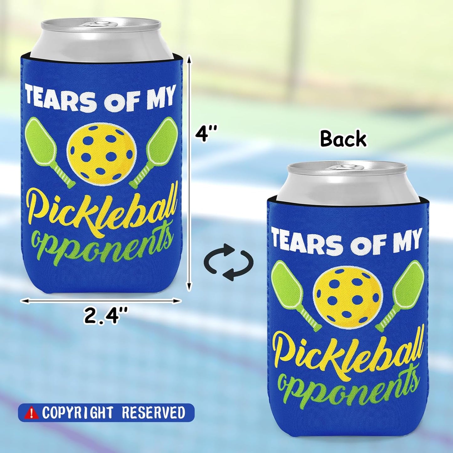 Pickleball Neoprene Can Coolers, Double-Sided, fits 12 oz cans , 6 PCS Blue & Green