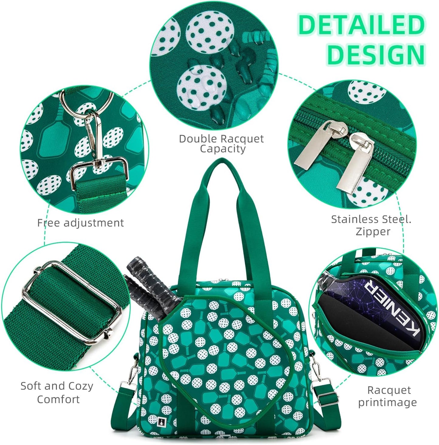 Pickleball Patterned Pickleball Bag, Green