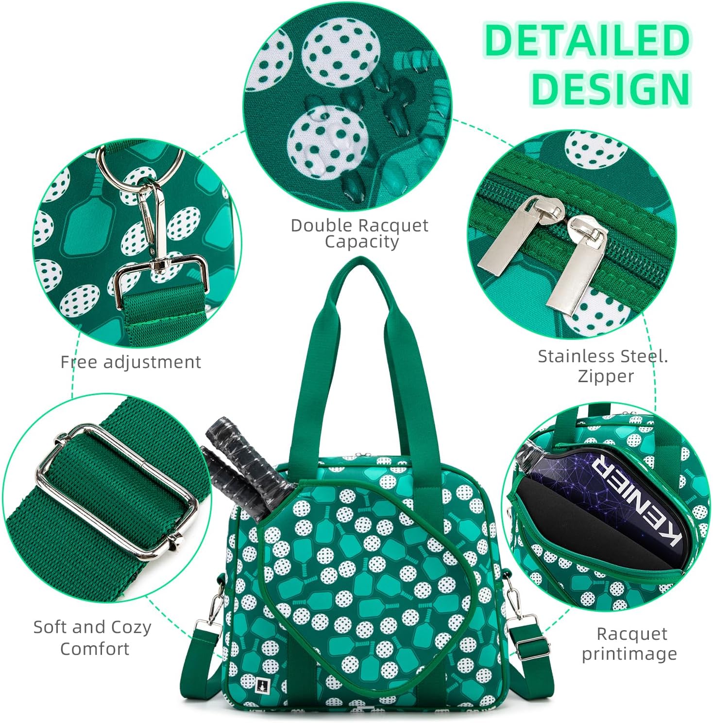 Pickleball Patterned Pickleball Bag, Green