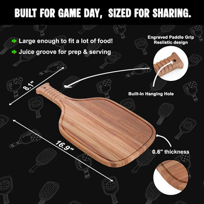 Acacia Wood Pickleball Paddle Charcuterie & Cheese Board (16.9” X 8.1”)
