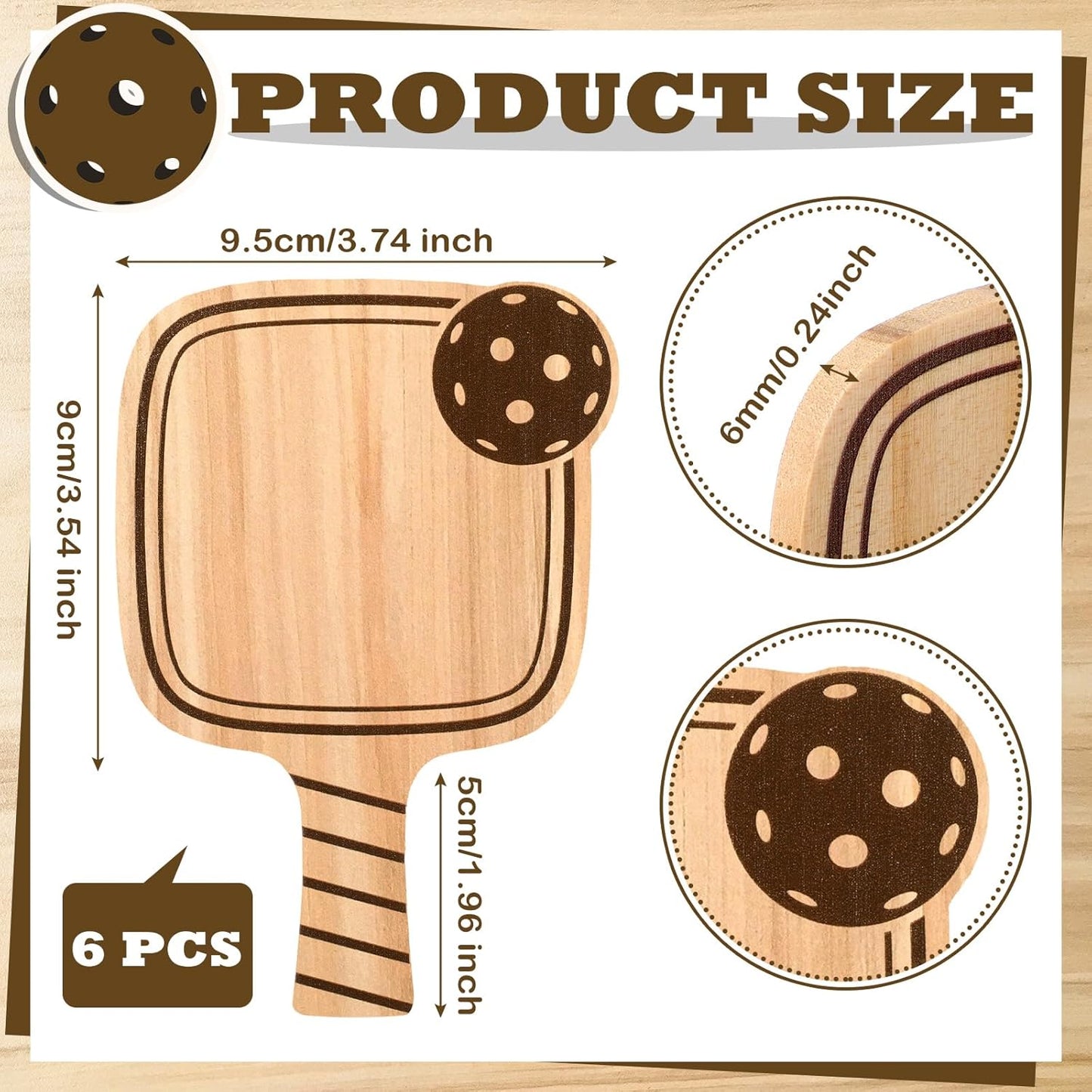 6 Pack Paddle Shaped Wood Coasters