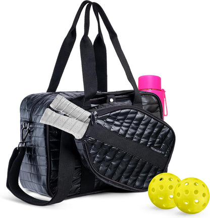 Quilted Pickleball Bag Detachable Paddle Case, Fence Hook and Expandable Water Bottle Holder