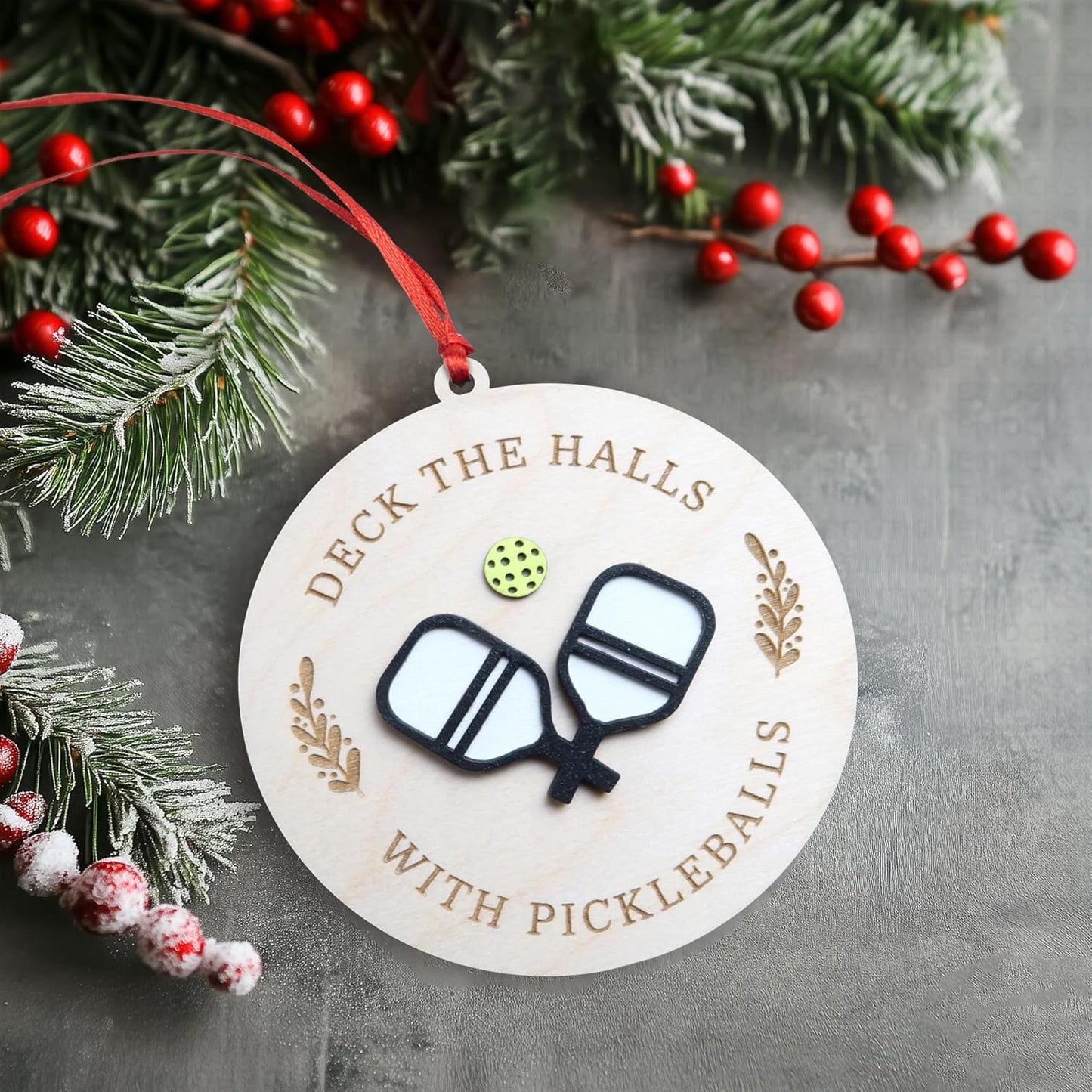 Deck the Halls with Pickleballs Ornament, 4 Inches