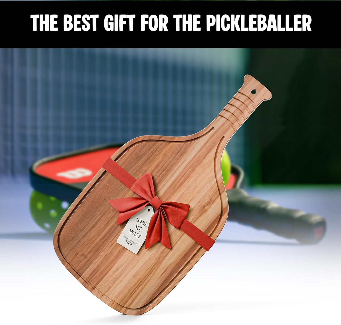 Set of 2 Pickleball Paddle Charcuterie & Cheese Boards – Acacia Wood Cutting Boards (16.9” X 8.1”) Serving Tray