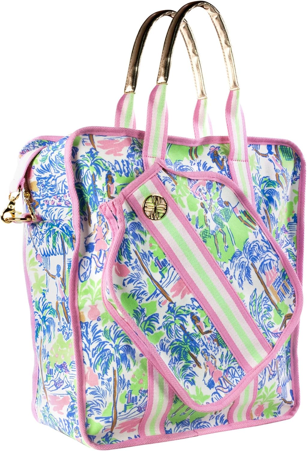 Pickleball Bag for Women with Storage for 2 Paddles, Zipper Pocket, Waterbottle Sleeve and Gold Details, Serving It Up