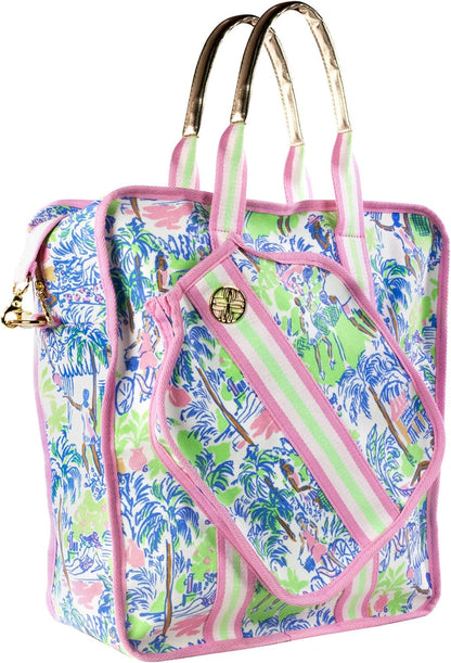 Pickleball Bag for Women with Storage for 2 Paddles, Zipper Pocket, Waterbottle Sleeve and Gold Details, Serving It Up