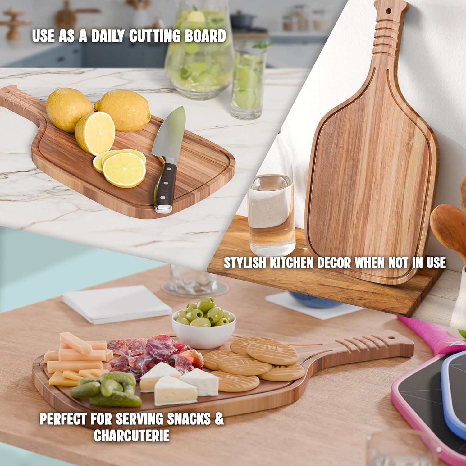 Acacia Wood Pickleball Paddle Charcuterie & Cheese Board (16.9” X 8.1”)