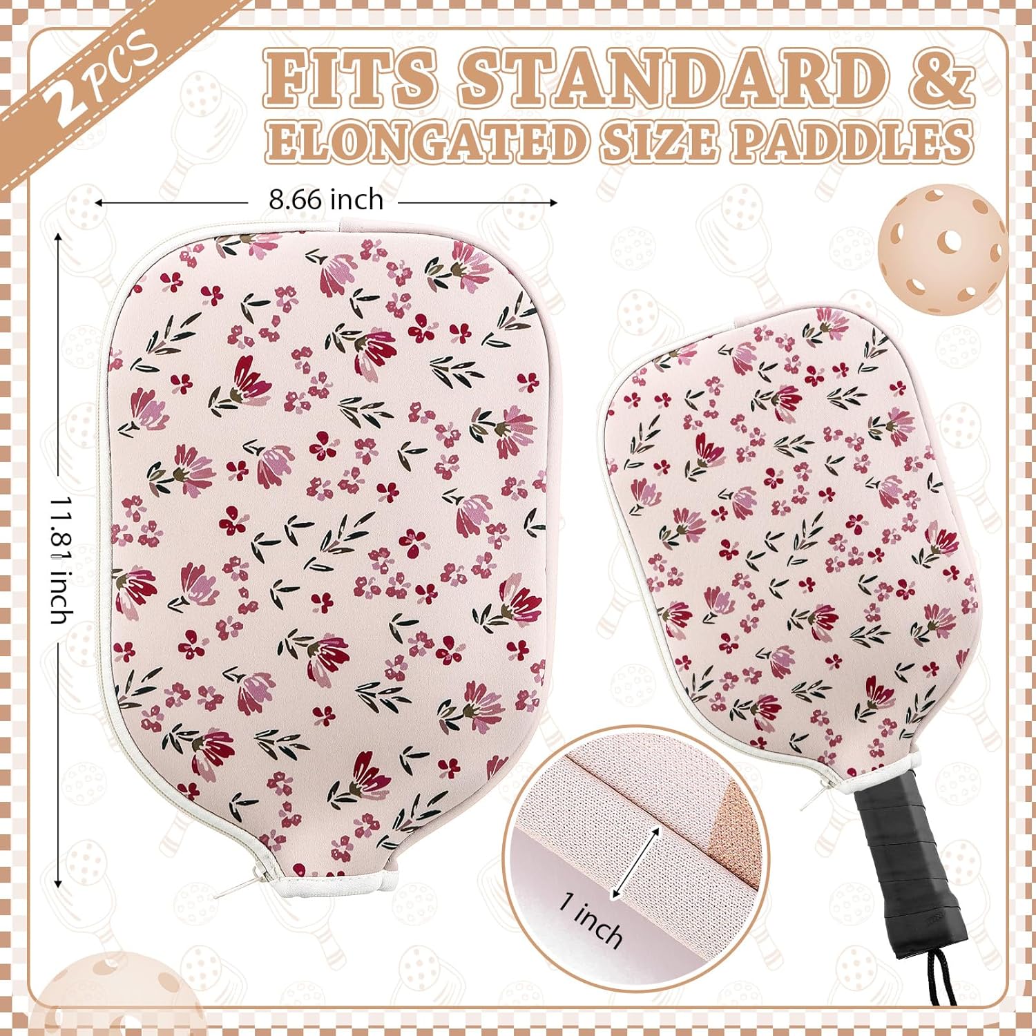 2 Pcs Paddle Cover Compatible with Pickleball Paddle Cover Neoprene Racket Sleeve with Zipper, 11.81 X 8.66 Inches Compatible with Pickleball Protection Covers for Men Women