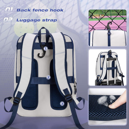 Pickleball Backpack with Laptop Pocket, Shoe Compartment and Fence Hook