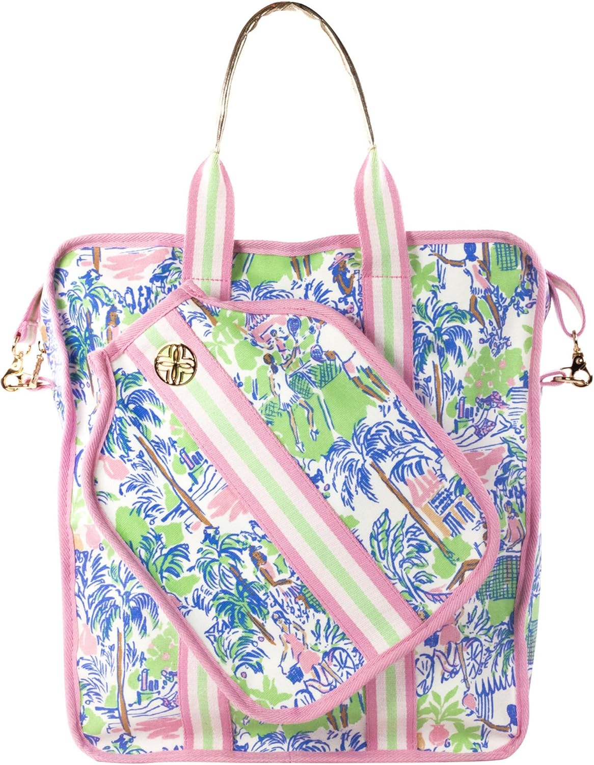 Pickleball Bag for Women with Storage for 2 Paddles, Zipper Pocket, Waterbottle Sleeve and Gold Details, Serving It Up