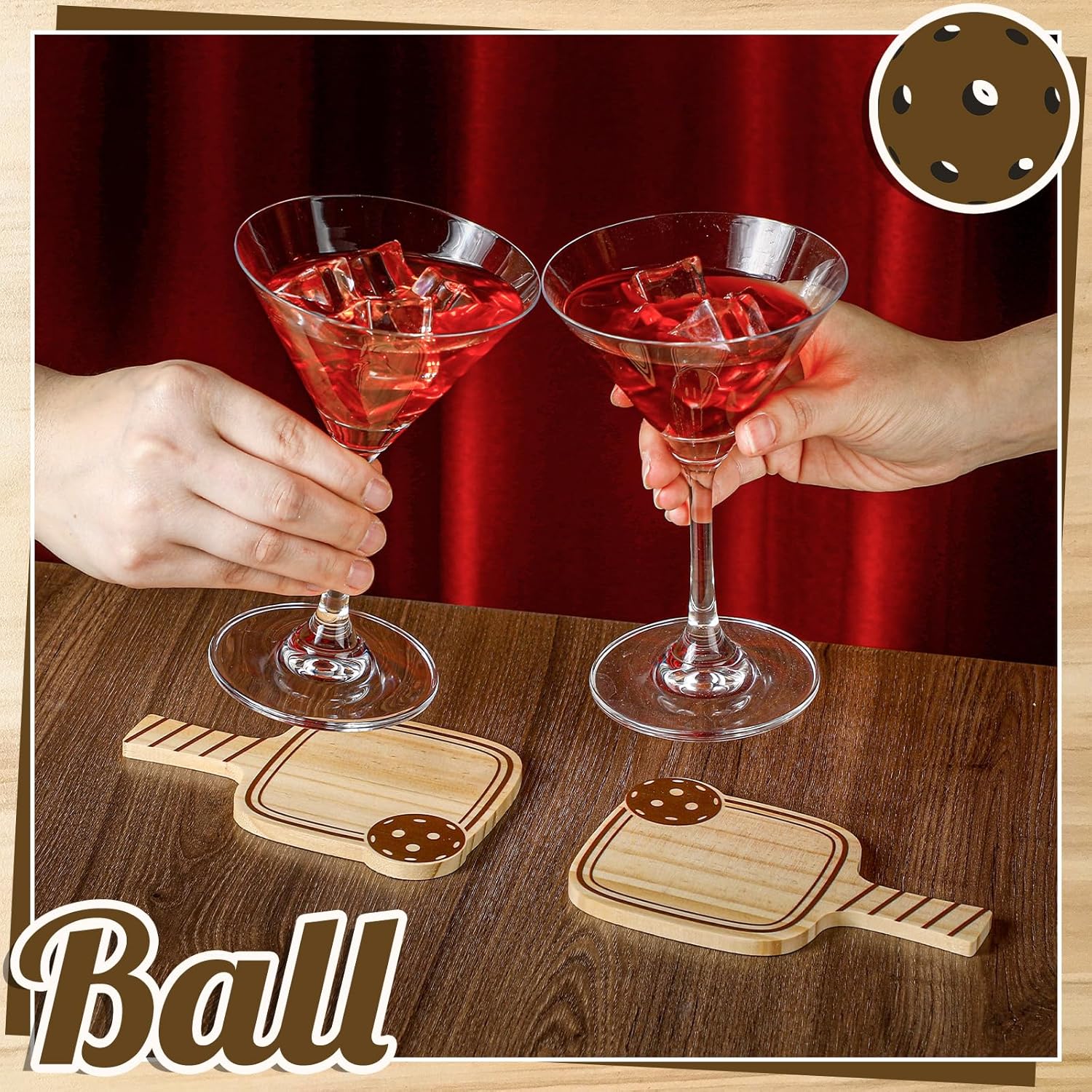 6 Pack Paddle Shaped Wood Coasters