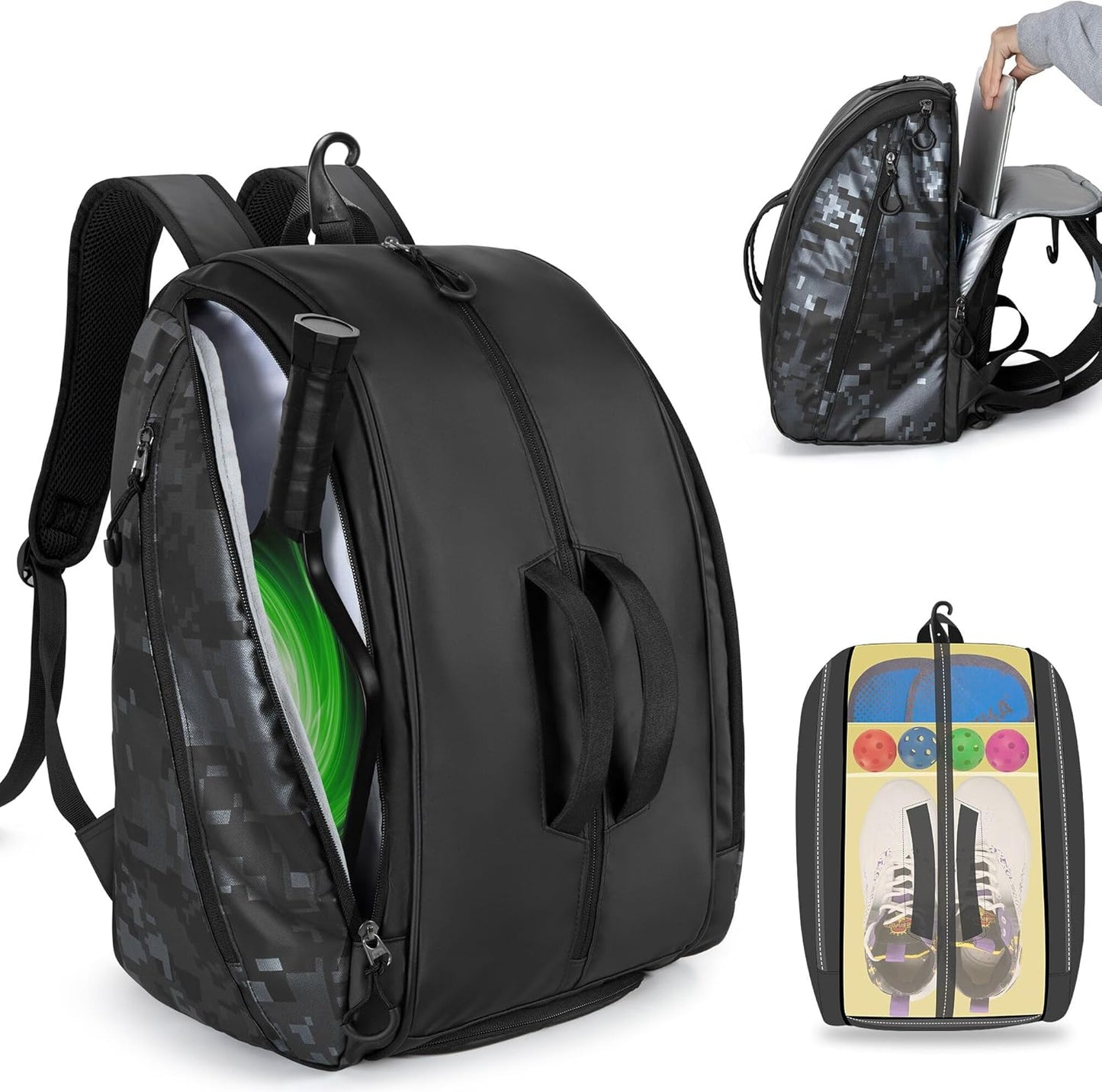 Pickleball Backpack with Laptop Pocket, Shoe Compartment and Fence Hook