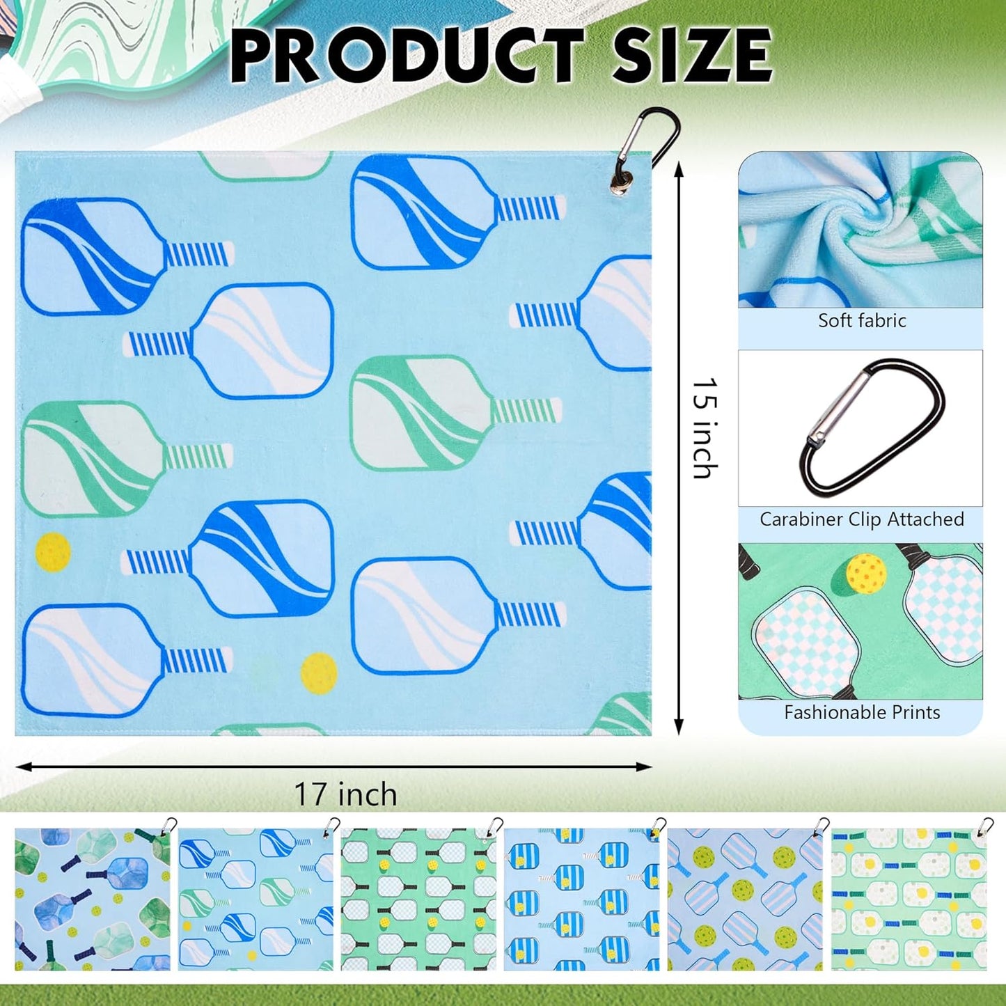 6 Pcs Soft Pickleball Towels, 15 X 17 Inch (with clip)