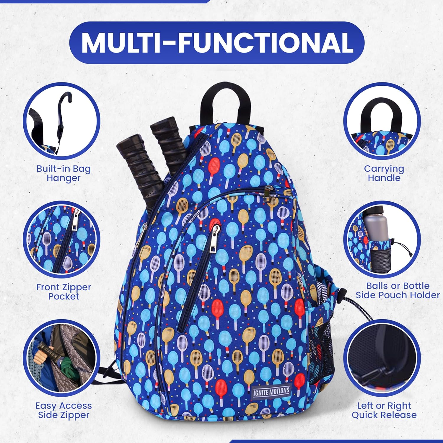 Pickleball Patterned Sling Bag/Crossbody with Fence Hook