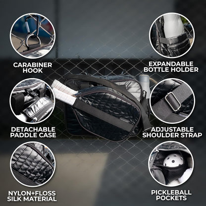 Quilted Pickleball Bag Detachable Paddle Case, Fence Hook and Expandable Water Bottle Holder