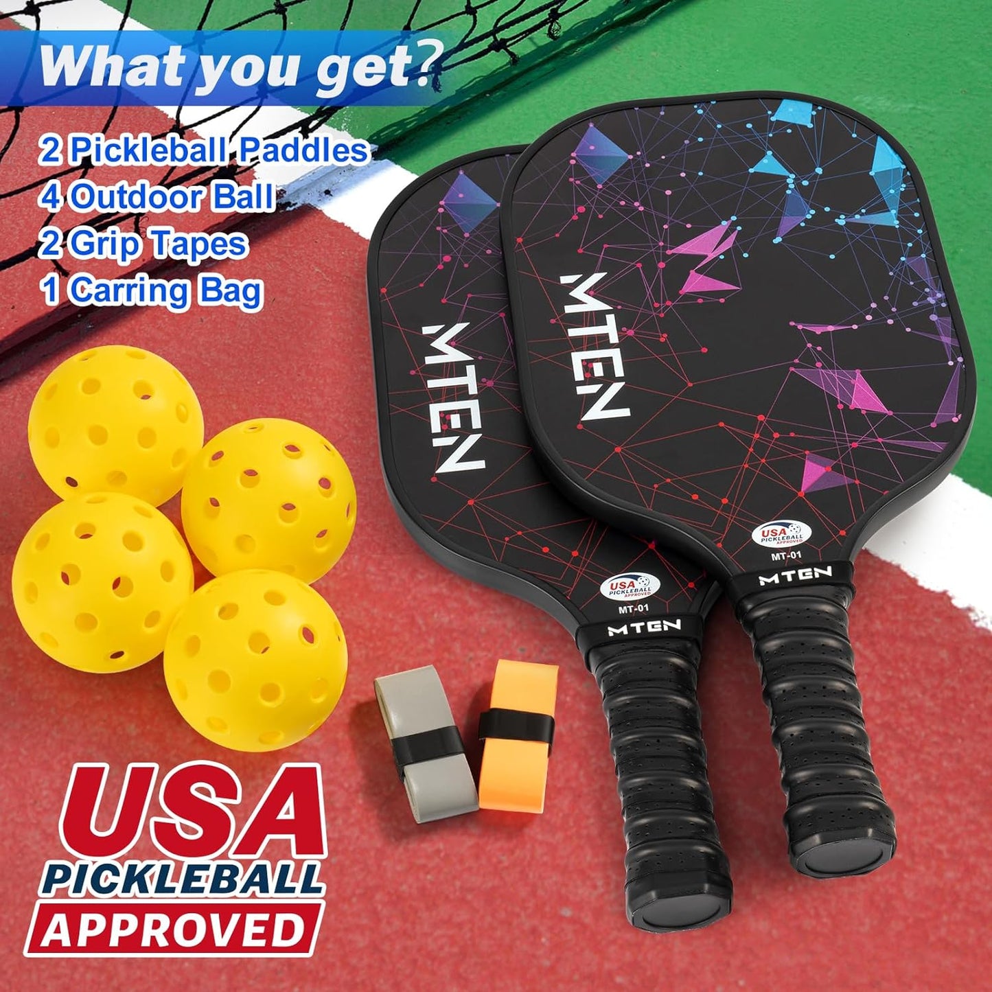 Pickleball Paddles, USAPA Approved Fiberglass Surface Pickleball Set